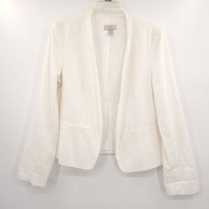 Loft linen blend open front blazer womens Size 10 white long sleeve lined
